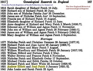 Andrew Elliott and Joan Patch married 1631-2