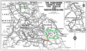 Map of The Yorkshire Coastland The Dales and Northumberland 1928