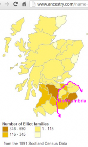 dist map Elliot 1891 Scotland