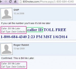Bill Me Later caller ID  TOLL FREE - Copy