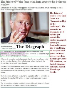 Prince of Wales opposes wind farms.