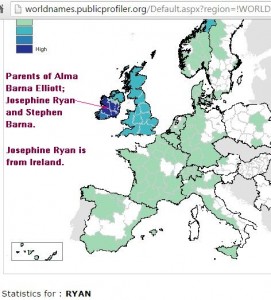 Ryan surname distribution.